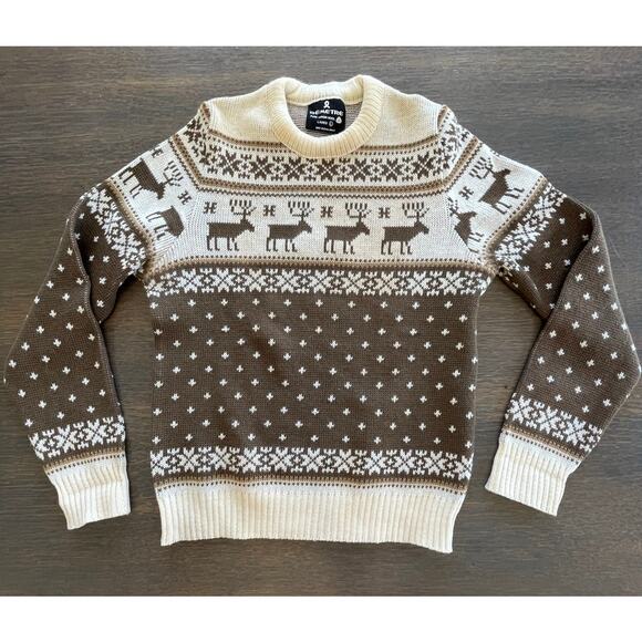 xs Vintage Demetre Pure Virgin Wool Sweater Reindeer Snowflakes Ski Sweater - Picture 1 of 16